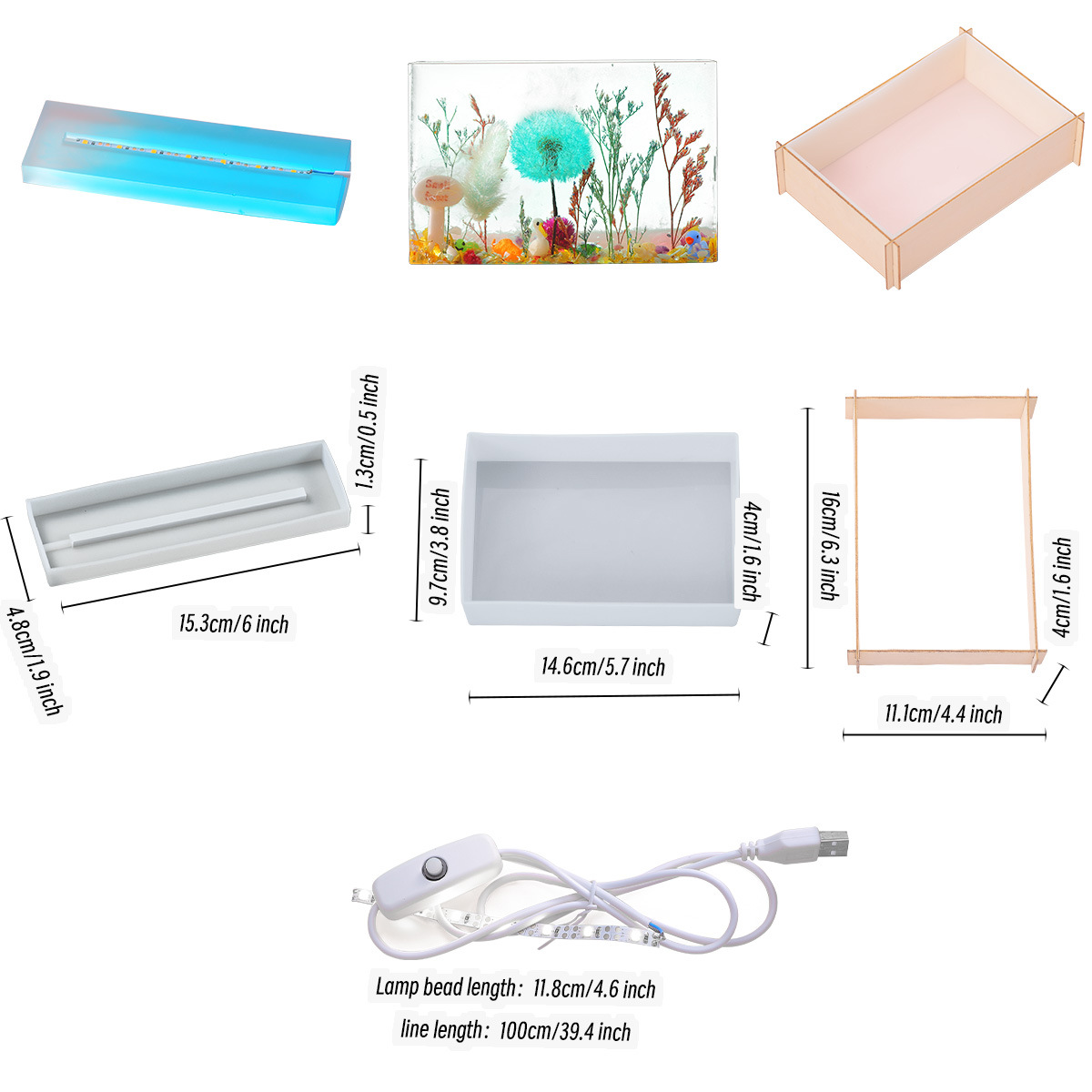 Cristal epoxi molde DIY flor seca cubo decoración espécimen base cuadrado portalámparas rectangular de silicona abrasivo herramienta