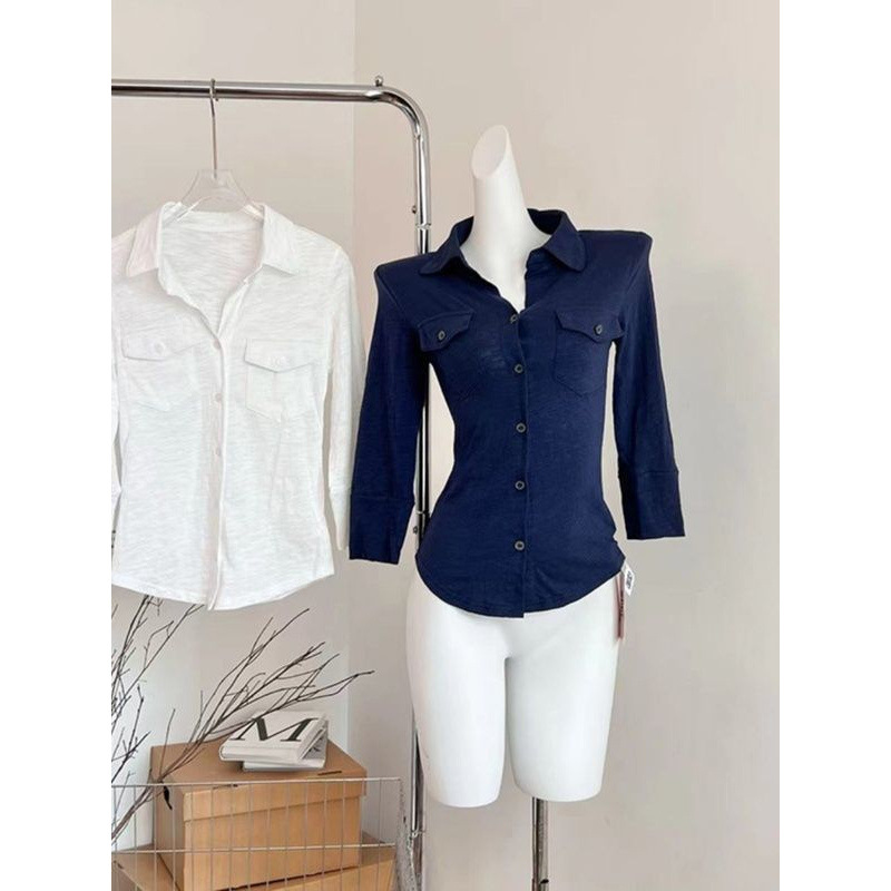 Fashionable trend fitted autumn elegant short base shirt