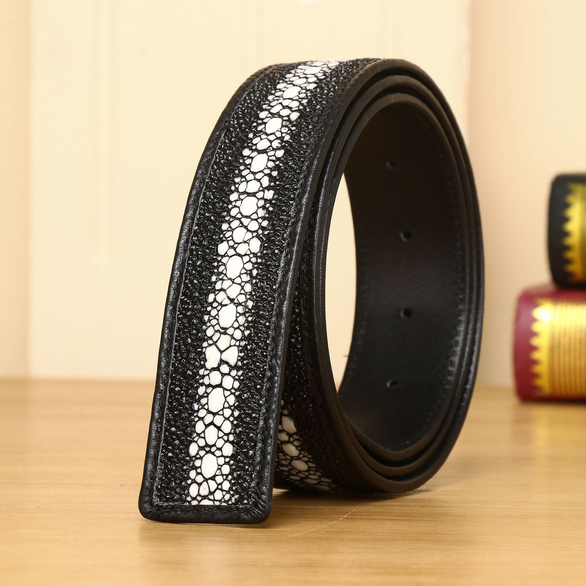 Thắt lưng da nam vân cá ngọc trai cao cấp phong cách Bohemian