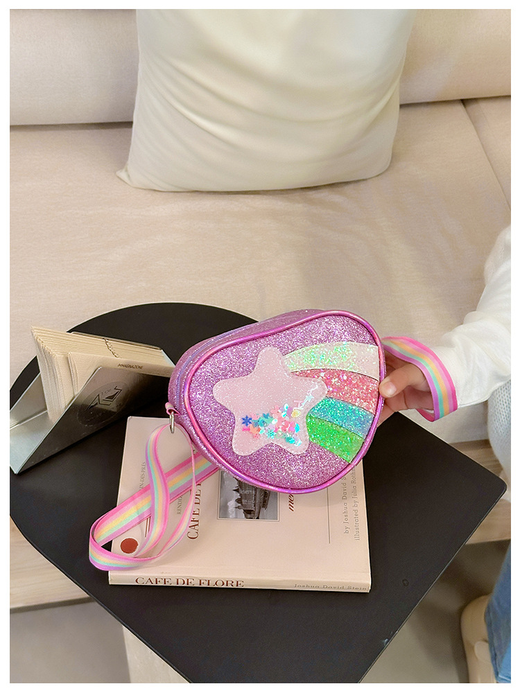 178g Weight Polyester Lining Material Zipper Closure Type Single Shoulder Strap Strap Type Shoulder Bag, Crossbody Bag Bags Type Daily Occasion Pu Leather Material Star, Stripe Pattern All Seasons Season Kid'S Gender Cute Style Heart-shaped Shape Kid'S Pu Leather Star Stripe Cute Heart-shaped Zipper Shoulder Bag Crossbody Bag 8