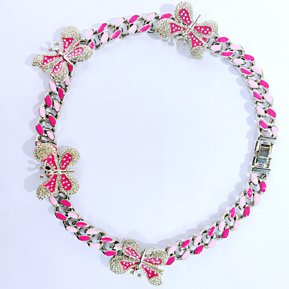Retro Color Block Butterfly Alloy Rhinestone Enamel Womenu0027S Necklace 1 Piece