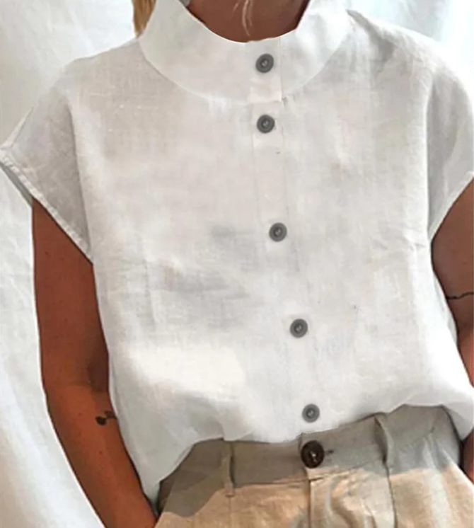 2023 europeo y americano Amazon estación independiente verano mujeres populares casual color sólido algodón y lino botón más tamaño camisa suelta