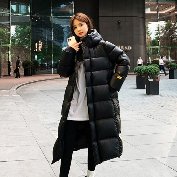 Black Gold Down Jacket Women's High-end Women's Winter Long Korean Style Pinghu Down Jacket Hooded White Duck Down Winter Jacket