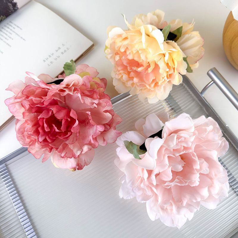 Girl's photo New Year retro three-dimensional simulation peony flower clip Mori flower shark clip ponytail hair accessories hairpin_voghion.com