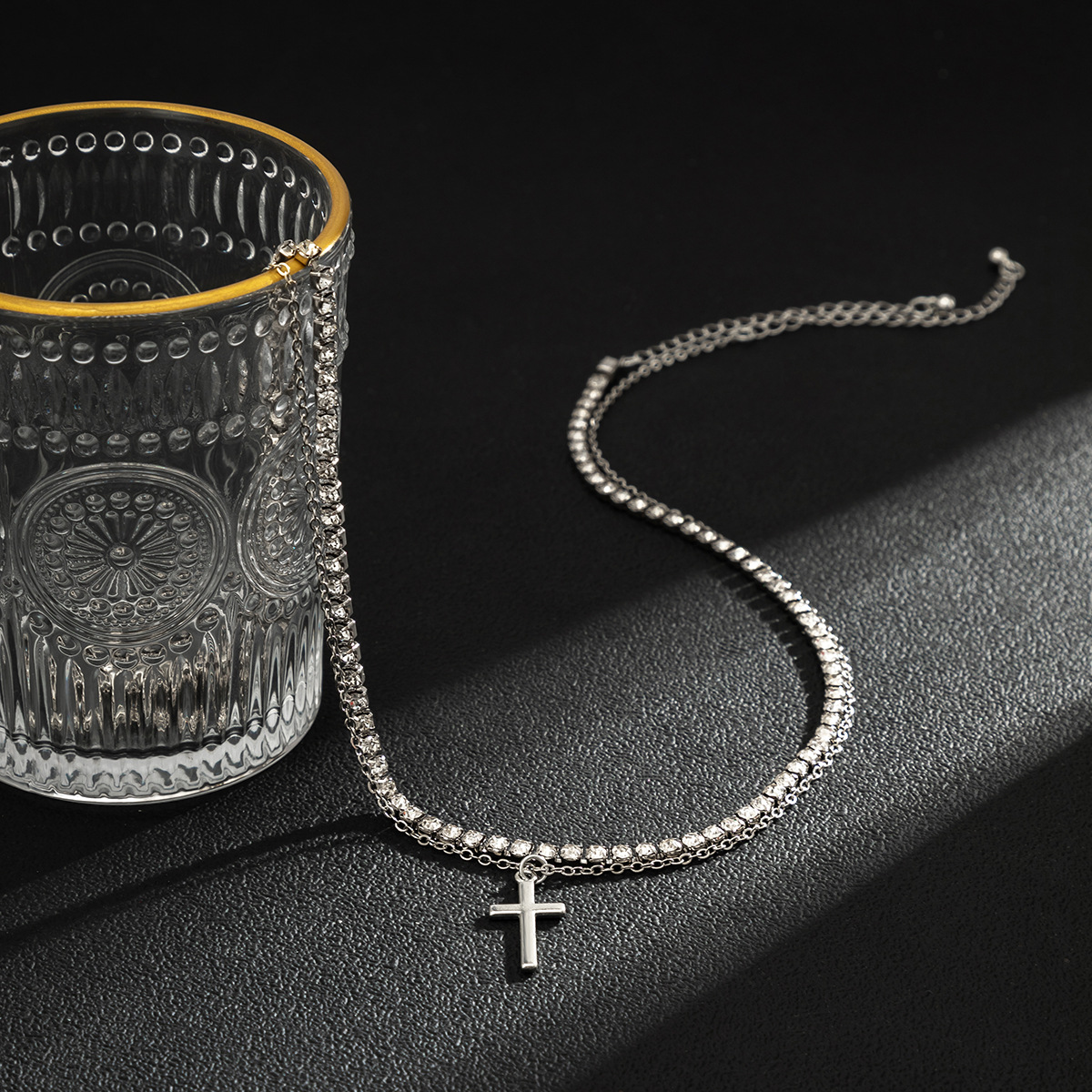 1 Piece Fashion Cross Alloy Copper Inlay Rhinestones Menu0027S Layered Necklaces