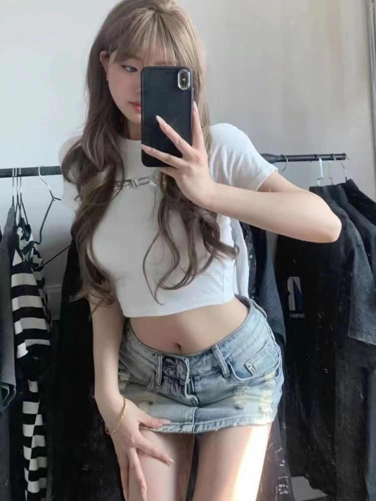 GraceChic GraceChic GraceChic American Hot Girl Street Style Ultra Short Women 2024 Summer New Denim Shorts Low Waist Sexy Letter Bag Half Skirt_voghion.com