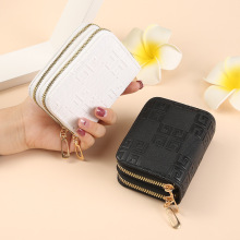 跨境代发新款女士短款钱包大容量多卡位卡包时尚双层双拉链零钱包