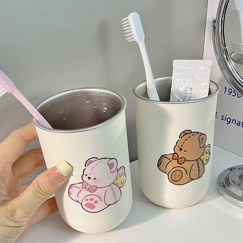 儿童可爱小熊款牙刷杯304不锈钢卡通简约创意情侣一对刷牙漱口杯|undefined