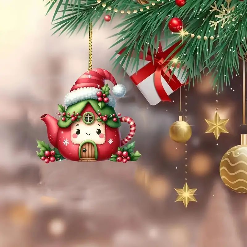 Navidad nueva tetera decoración de árbol de Navidad acrílico plano transfronterizo colgante de automóvil colgante de llaver