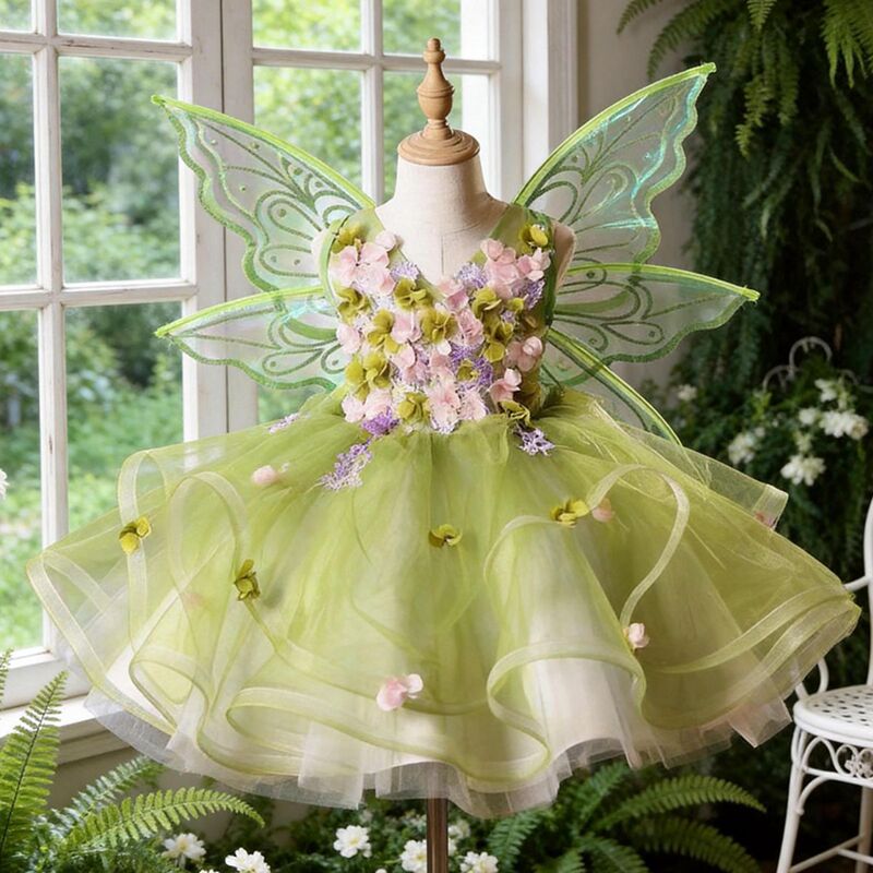 Forest-Style Little Girl Princess Dress with Puffy Tulle, High-End Birthday Flower Girl Wedding Dress, Children's Host Piano Flower Fairy Gown Forest-Style Little Girl Princess Dress with Puffy Tulle, High-End Birthday Flower Girl Wedding Dress, Children's Host Piano Flower Fairy Gown