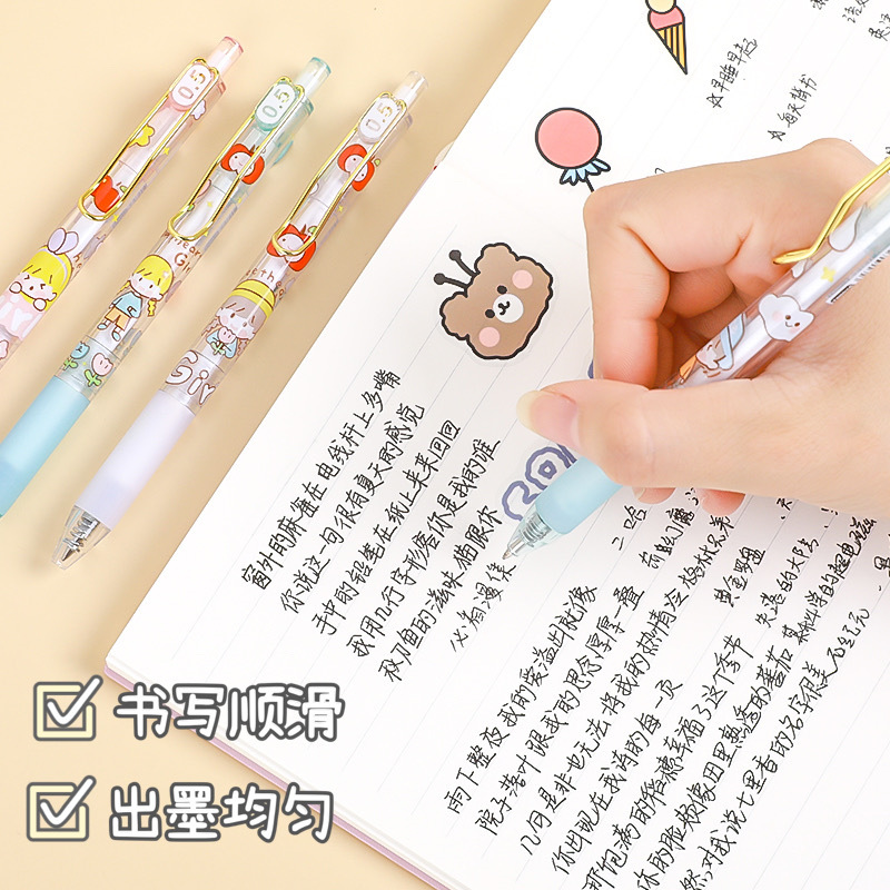 Lindo de dibujos animados Push Ins estilo de gran capacidad de estudiante universitario Oficina escritura pluma tarea pluma gel pluma rotulador
