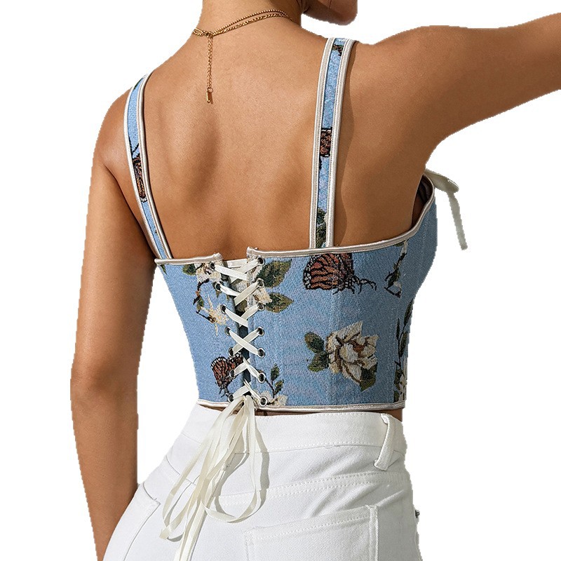 Reggiseno retrò francese con spalline, canotta incrociata sexy, nuovo modello da esportazione con fiori, bustier e corsetto per donna_voghion.com