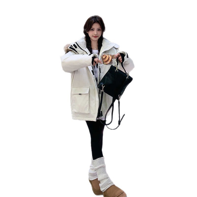 2025 invierno nuevo abrigo de algodón plumón mujer cuello de cabello americano parker chaqueta de algodón pareja gruesa chaqueta de algodón
