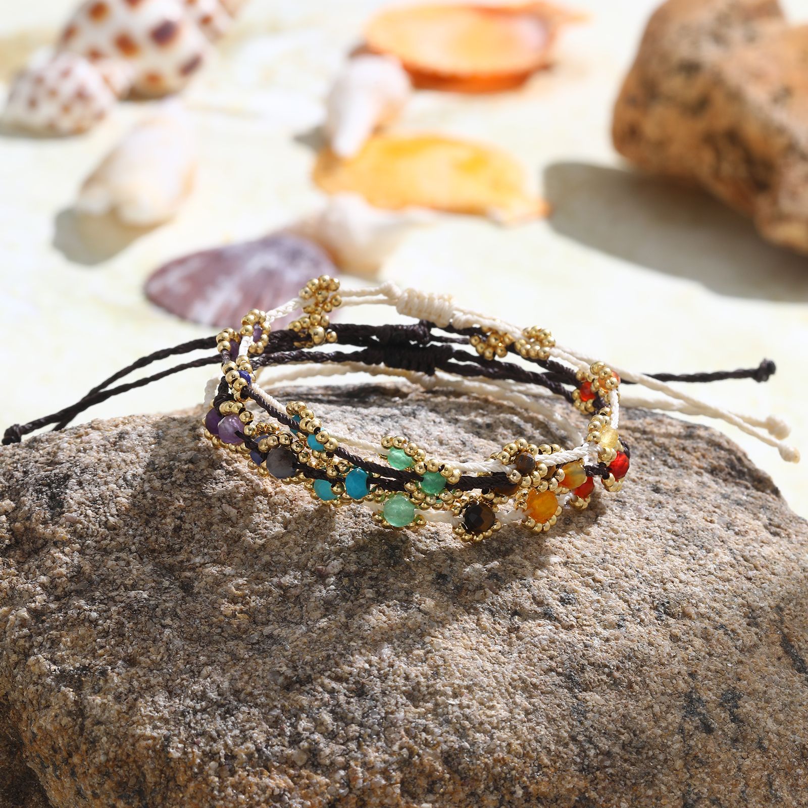 Fashion Flower natural stone rope Copper Bracelets 1 Piece