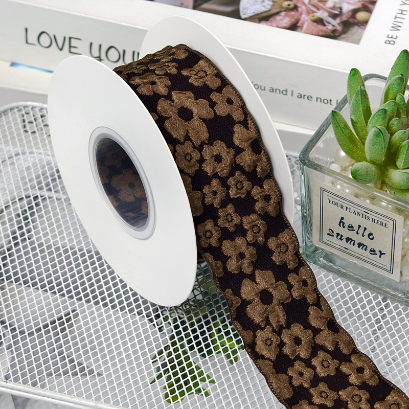 Cinta con relieve, flores de camelia románticas, cinta de algodón, ramo de flores, cinta para envolver regalos, lazo hecho a mano para bricolaje