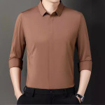 精品纯色长袖暗扣衬衫商务男装抗皱翻领寸衫新款高端无痕衬衣男秋