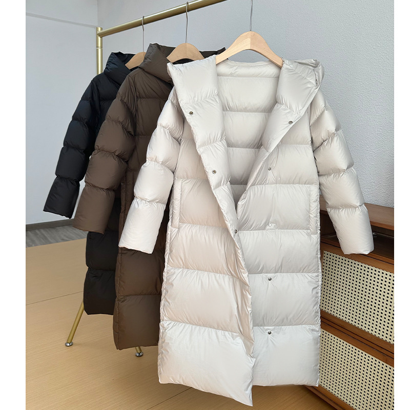 [Yichen] 25 Winter Pinghu European High-End Brand Ultra-Light Three-Proof down Jacket, Mid-Length, White Duck Down, Hooded, Warm