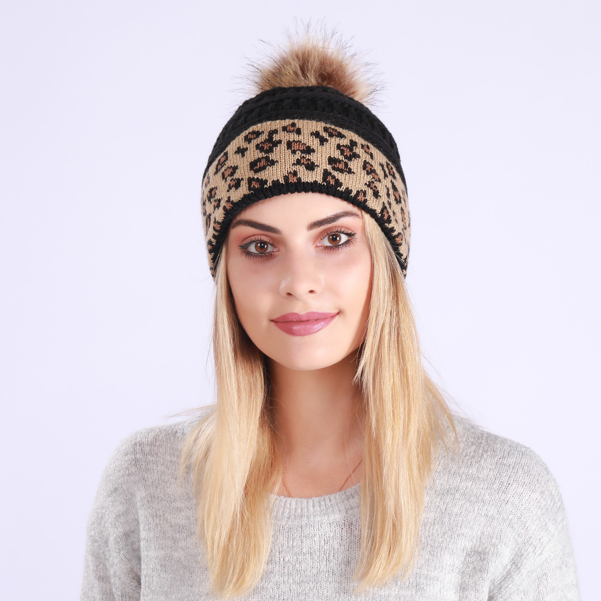 Mujeres Moda Leopardo Pompones Prensado Gorro De Lana display picture 20