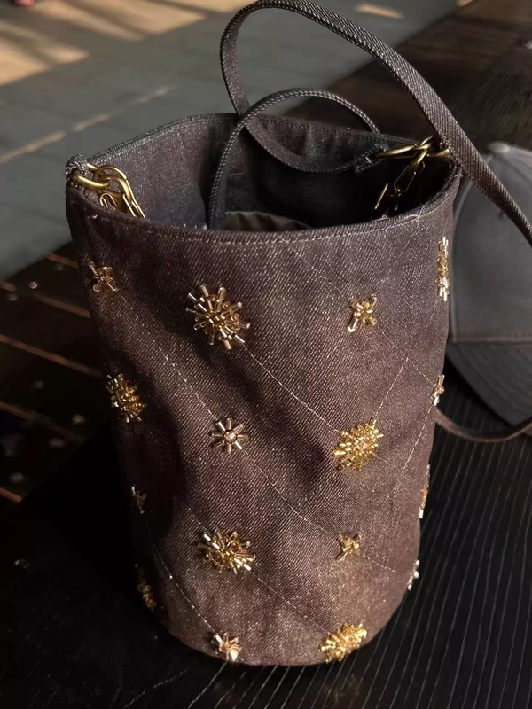 2025 新ビーズ刺繍バケットバッグ大容量デニムショルダーバッグ新中国風のファッション多用途クロスボディバッグ|undefined
