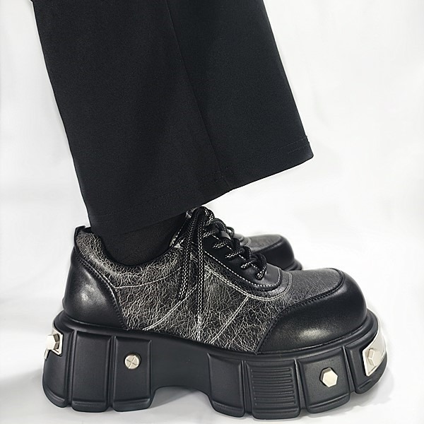 厚底德比鞋牛皮男潮鞋英伦黑色大头鞋增高小众vibe高级感休闲皮鞋