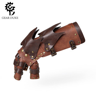 Halloween steampunk COSPLAY anime game PU leather color matching arm set stage performance costume gloves_voghion.com