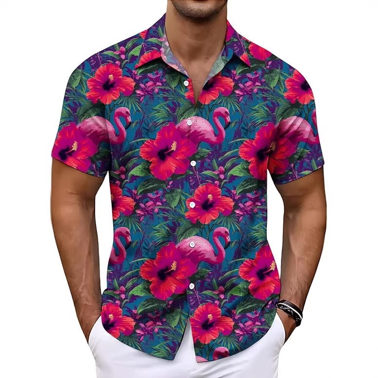 2026 New Summer Men's Hawaiian Shirt with Flamingo Print Short-Sleeve Shirt, Exclusively for Cross-Border Foreign Trade, Hot-Selling Item 2026 New Summer Men's Hawaiian Shirt with Flamingo Print Short-Sleeve Shirt, Exclusively for Cross-Border Foreign Trade, Hot-Selling Item