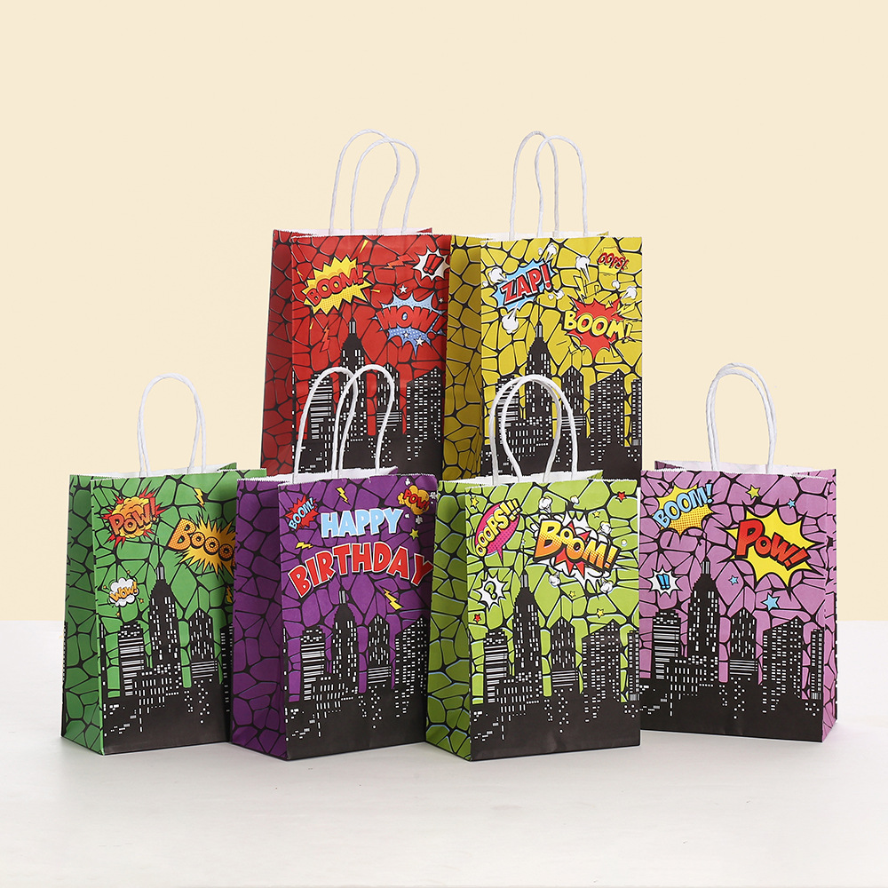 儿童礼物袋礼品袋印花龟壳城市英雄手提袋卡通印花包装袋牛皮纸袋