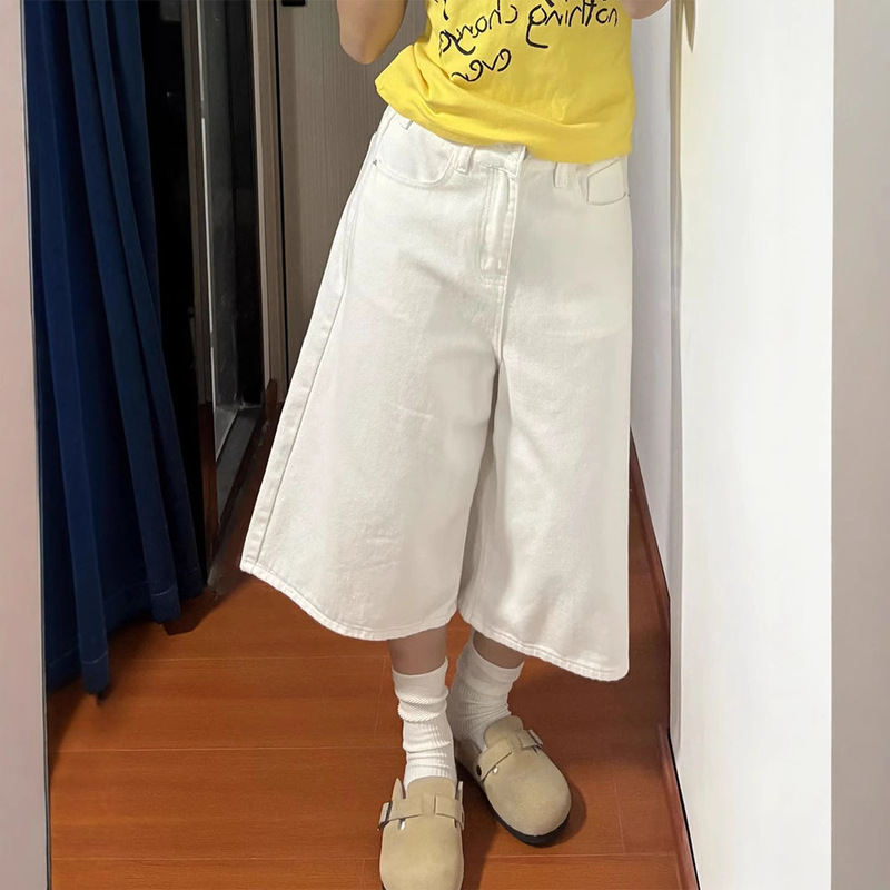 Plus Size American-Style White Cropped Jeans for Women, 2025 Summer Thin Retro Loose Drape Wide-Leg Mid-Length Pants Plus Size American-Style White Cropped Jeans for Women, 2025 Summer Thin Retro Loose Drape Wide-Leg Mid-Length Pants