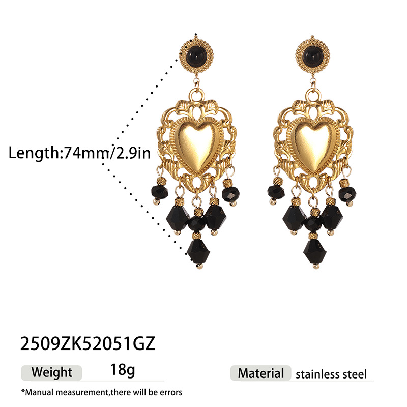 TENA estilo retrógrado largo colgante de cuentas negras bordas amor pendientes de estilo palacio personalidad exagerada pendientes para mujeres