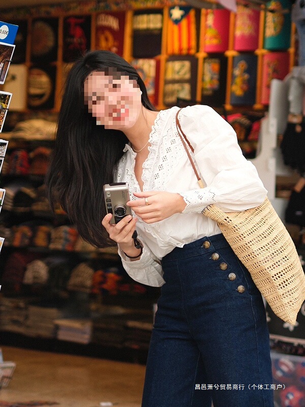 SS SEZANE JKO French Retro Palace Style Lace Embroidered V-neck Shirt Women's Early Spring New White Shirt