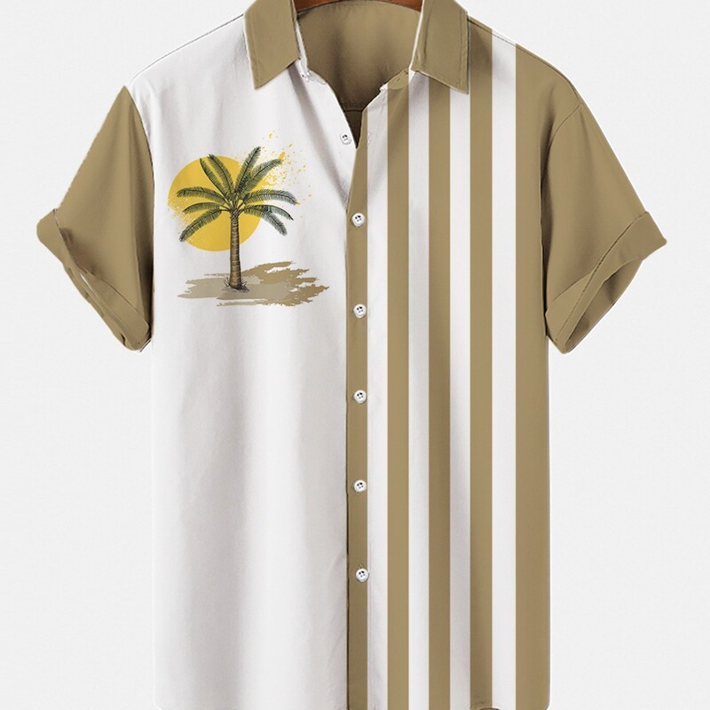 2023 Cross-border New Men's Summer Short-sleeved Shirt Men's Lapel Large Size Printed Hawaiian Cardigan Top