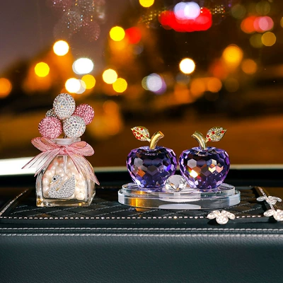Car ornaments — perfume ornaments crystal apple perfume - purple-apple-diamond-pink-balloon-perfume-holder-large-five-petal-flower