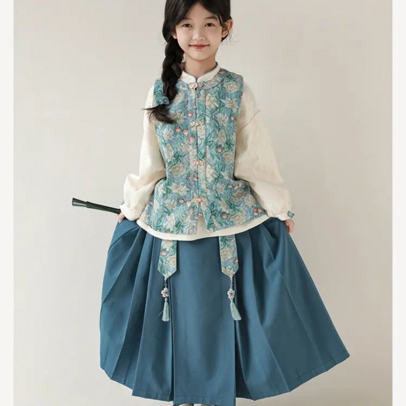 女童复古中国风马甲马面裙套装三件套春秋新款唐装洋气母女亲子装