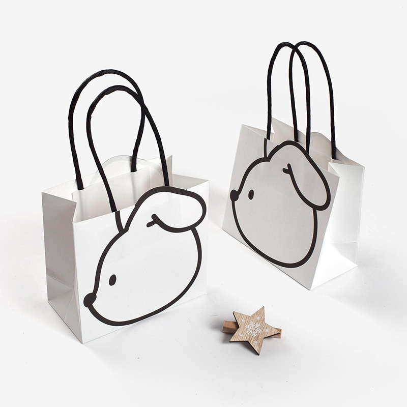 Creative Cartoon Simple Black and White Rabbit Tote Paper Bag in Stock, Thickened Kraft Paper, Children's Day Gift Tote Creative Cartoon Simple Black and White Rabbit Tote Paper Bag in Stock, Thickened Kraft Paper, Children's Day Gift Tote