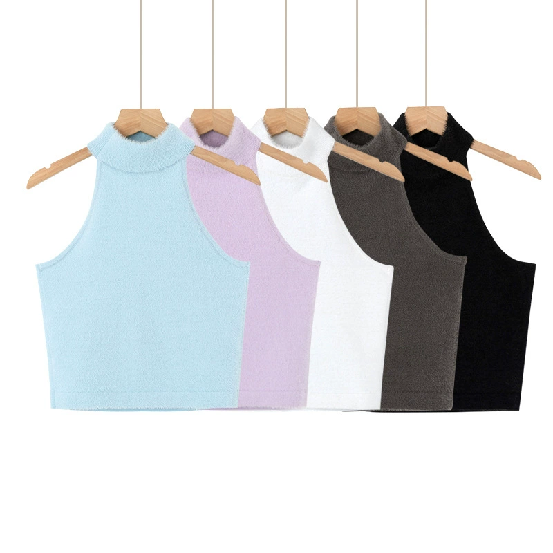 Популярный в Интернете плюшевый Трикотажный жилет с двойным вырезом, женский летний Европейский и американский короткий топ с открытой спиной 2022 года