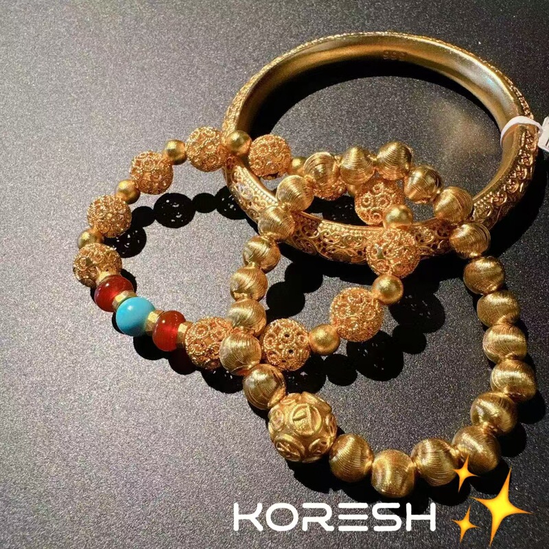 New Chinese Ancient Method of Sand Gold Rich Sense Lace Three-dimensional Texture Bracelet Cat's Eye Brushed Beads Plated with 18K Gold