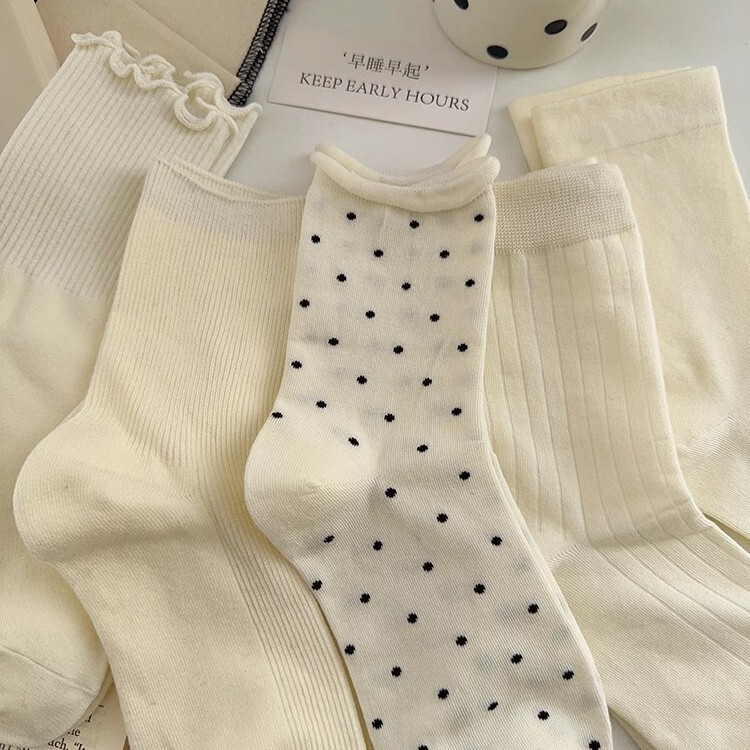 Factory wholesale socks women's stockings spring and autumn cotton ins wave dots with small leather shoes socks summer thin pile socks