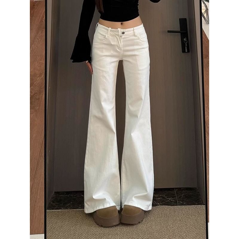 White Low-waisted Micro-lar Jeans Women's 2025 Early Spring New chubby girl Loose Slim-fit No-leg Horseshoe Mop Pants