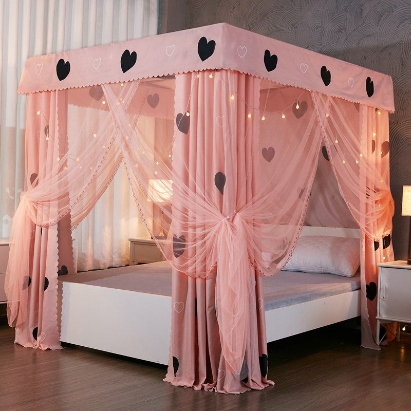 Cortina de cama de tres puertas para dormitorio piso a prueba de viento cortina de cama caliente para cuatro estaciones general a prueba de polvo mosquiteros