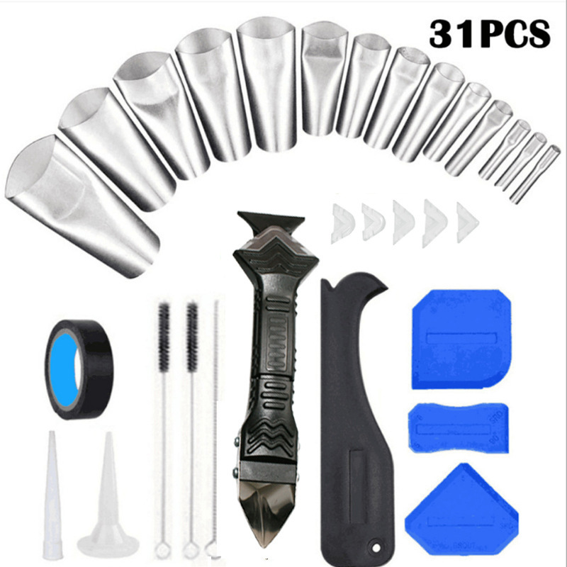 不锈钢密封填缝喷嘴3合1金属刮刀刮板瓷砖厨房水槽31件套