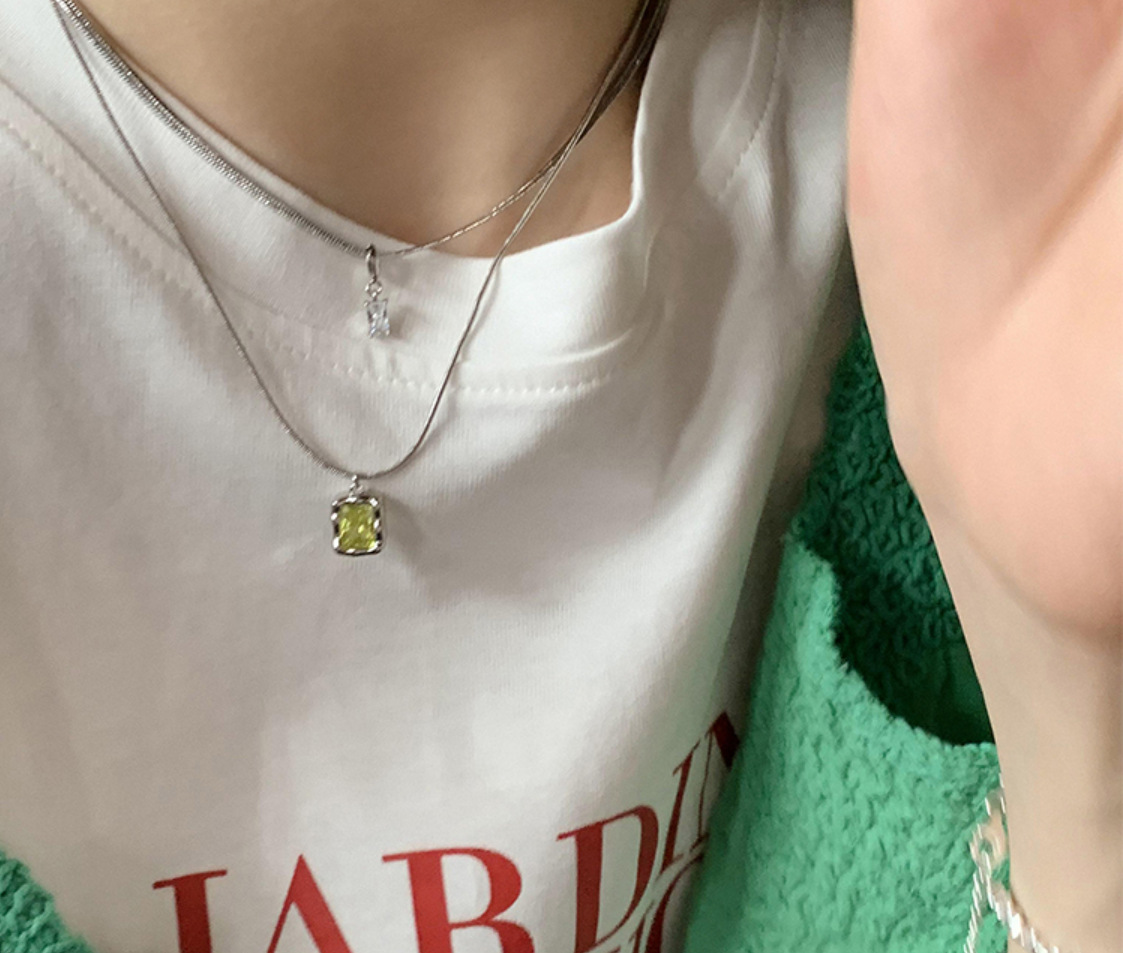 Fashion Square Titanium Steel Layered Necklaces Inlay Artificial Gemstones Stainless Steel Necklaces