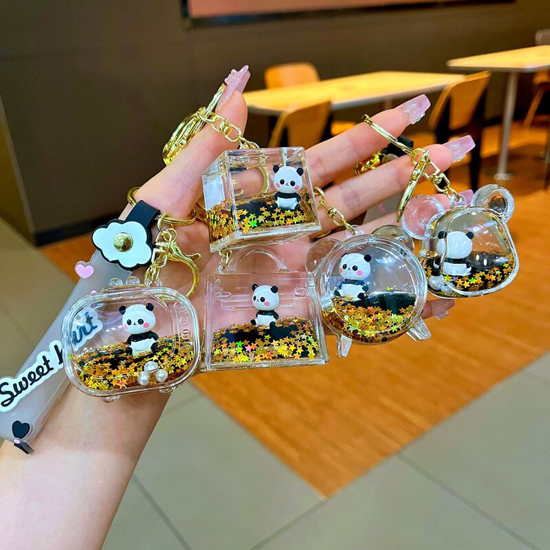 New Acrylic Liquid Sand Bottle with Black Gold National Treasure Panda Mickey Tv Pendant Keychain Wholesale New Acrylic Liquid Sand Bottle with Black Gold National Treasure Panda Mickey Tv Pendant Keychain Wholesale