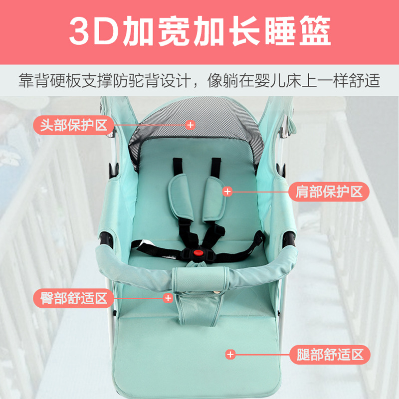Carrito de bebé con una sola llave para sentarse y acostarse, carro de extracción ultraligero para amortiguar el impacto y salir al bebé recién nacido, carro de mano plegable