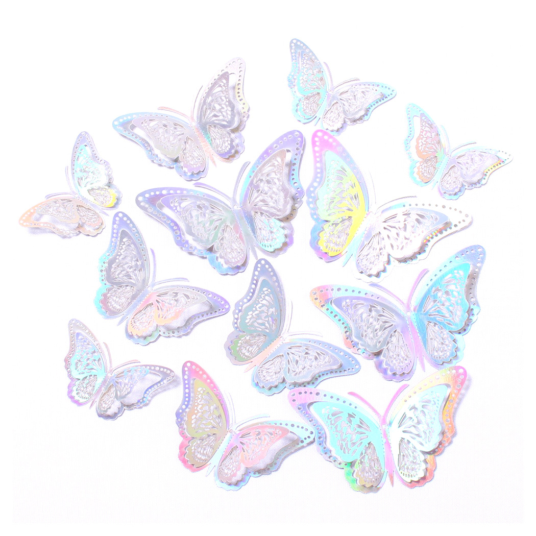 Fábrica al por mayor 12 pegatinas de pared de mariposas huecas hogar festivo decoración navideña decoración mariposa tridimensional 3D