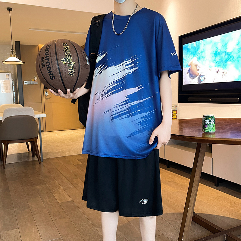 Youth Ice Silk Sports Suit for Boys, Junior High and High School Students, Training, Running, Casual Quick-Drying Basketball Jersey