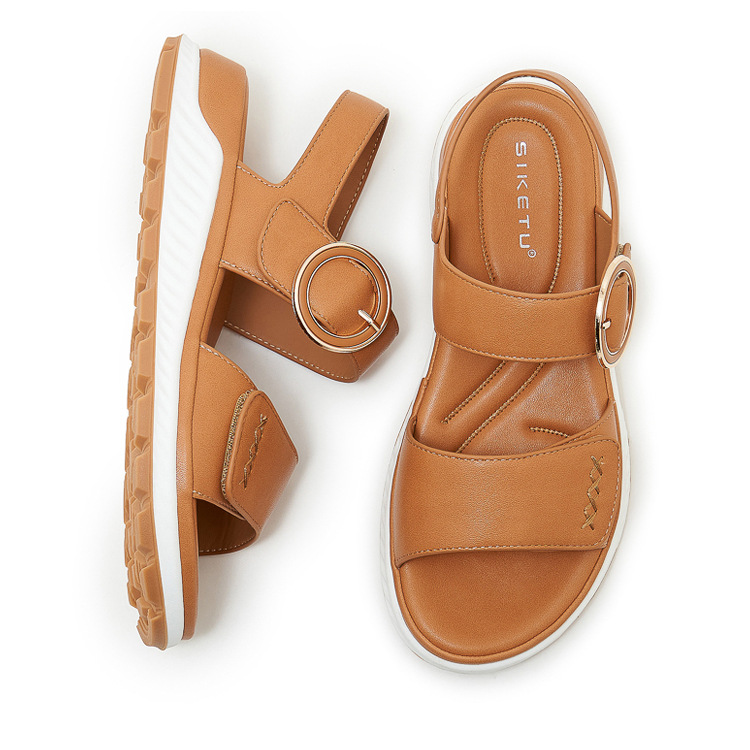 Sandal nữ đế dày khóa kim loại mềm chống trượt — màu đen, màu nâu nhạt, màu mơ chi tiết 30