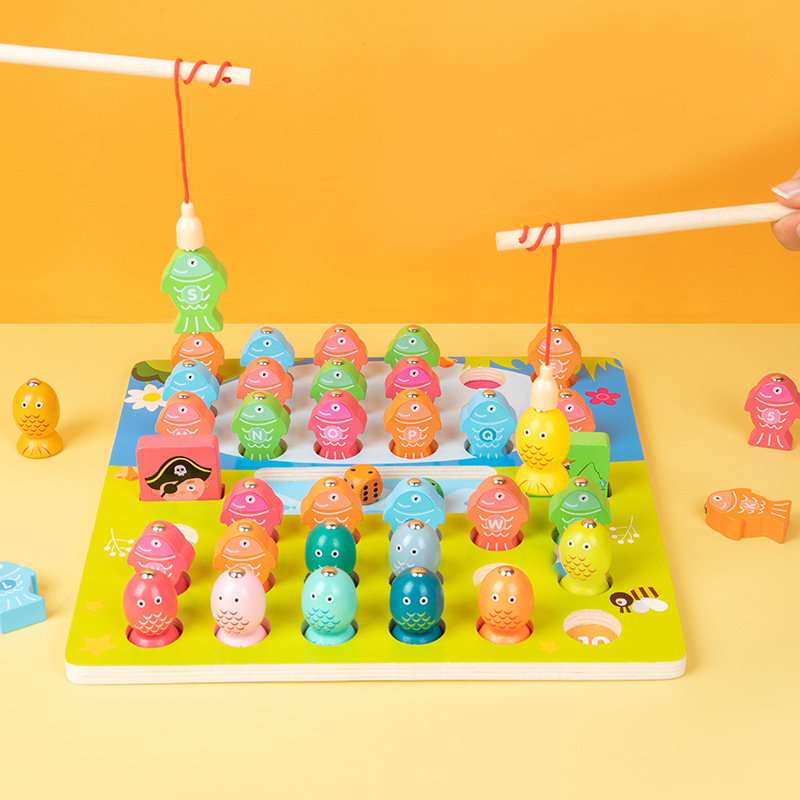 Niños juguetes de pesca magnéticos de madera puzzle niño niñas interactivo 3D pesca estereoscópica alfanuméricos juegos