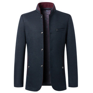 Autumn and Winter New Men's Middle-aged Business Collar Woolen Coat Fashion Thickened Cross-border Coat Men's Woolen Coat Batch
