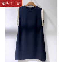 设计师品牌正品夏季赫本风优雅撞色琴边压褶精致显瘦醋酸连衣裙