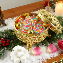 跨境创意金色香炉状糖果盒宴会镀金复古风礼品盒圆形镂空收纳盒